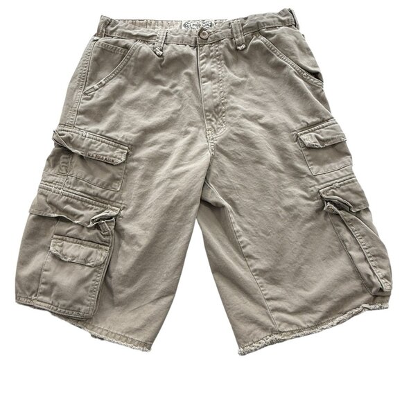 vtg y2k US Polo Assn Baggy Khaki Cargo Shorts Mens Sz 34 Distressed‎ Grunge - Picture 1 of 11